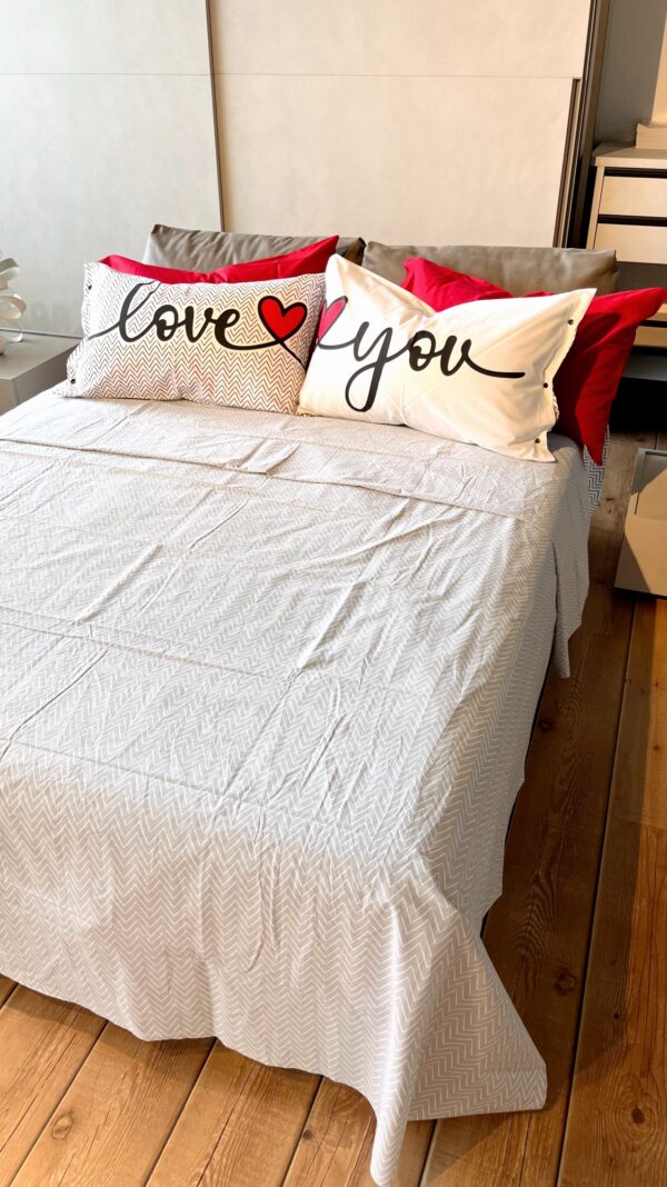 Completo Lenzuola per letto 100% puro Cotone made in Italy matrimoniale Happy Love