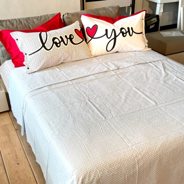 Completo Lenzuola per letto 100% puro Cotone made in Italy matrimoniale Happy Love