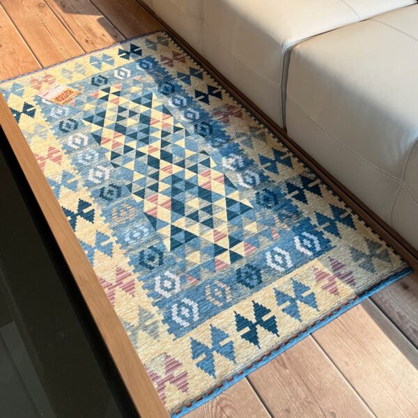 Tappeto e passatoia ciniglia lavabile antiscivolo Kilim Azzurro